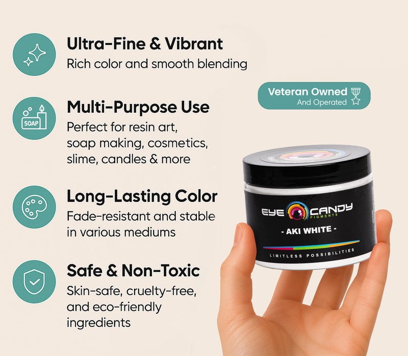 Eye Candy Pigments Premium White Mica Powder - AKI White (50gr) - for Epoxy, Resin, Soap, Paint, Woodworking, Acrylic Pouring, Bath Bombs, Fishing Lures - DIY Arts and Crafts Additive - Image 2